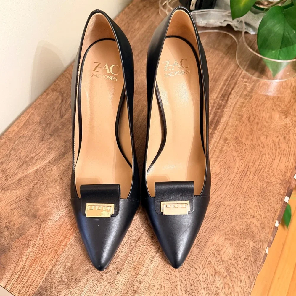 Zac Zac Posen Pumps Size 38 Black Leather Dark Academia Corporate Goth Designer